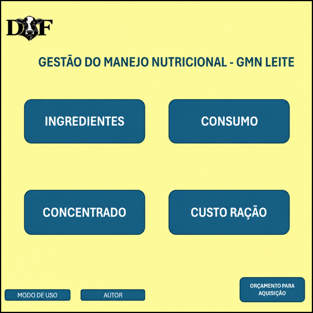 página inicial da planilha gestão do manejo nutricional