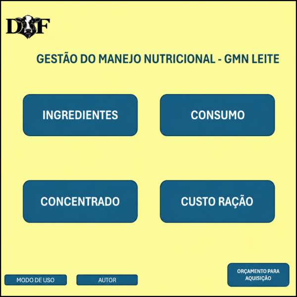 página inicial da planilha gestão do manejo nutricional